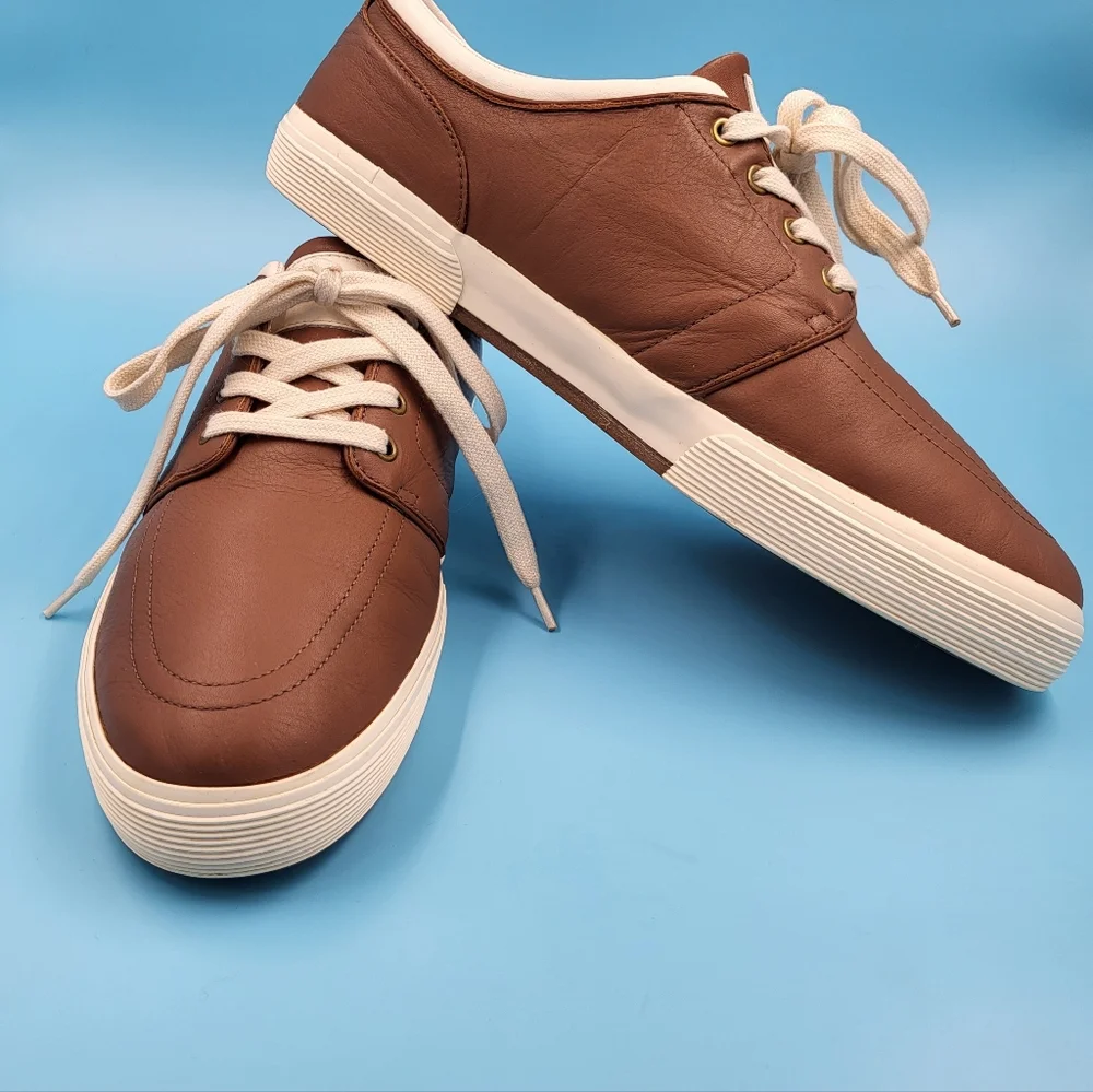 Polo by Ralph Lauren Brown Leather Sneakers with Cream Accents